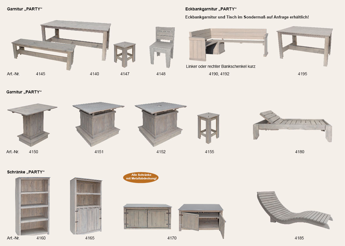 Artikelabbildungen Garnituren und Schränke Party