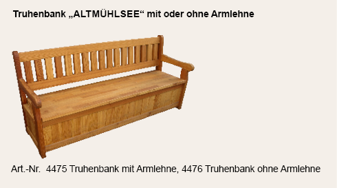 Trend-Holz Truhenbank Altmühlsee, Lärchenholz vorgrundiert, mit praktischem Stauraum Ansicht Truhenbank Altmühlsee, Lärchenholz vorgrundiert, mit praktischem Stauraum