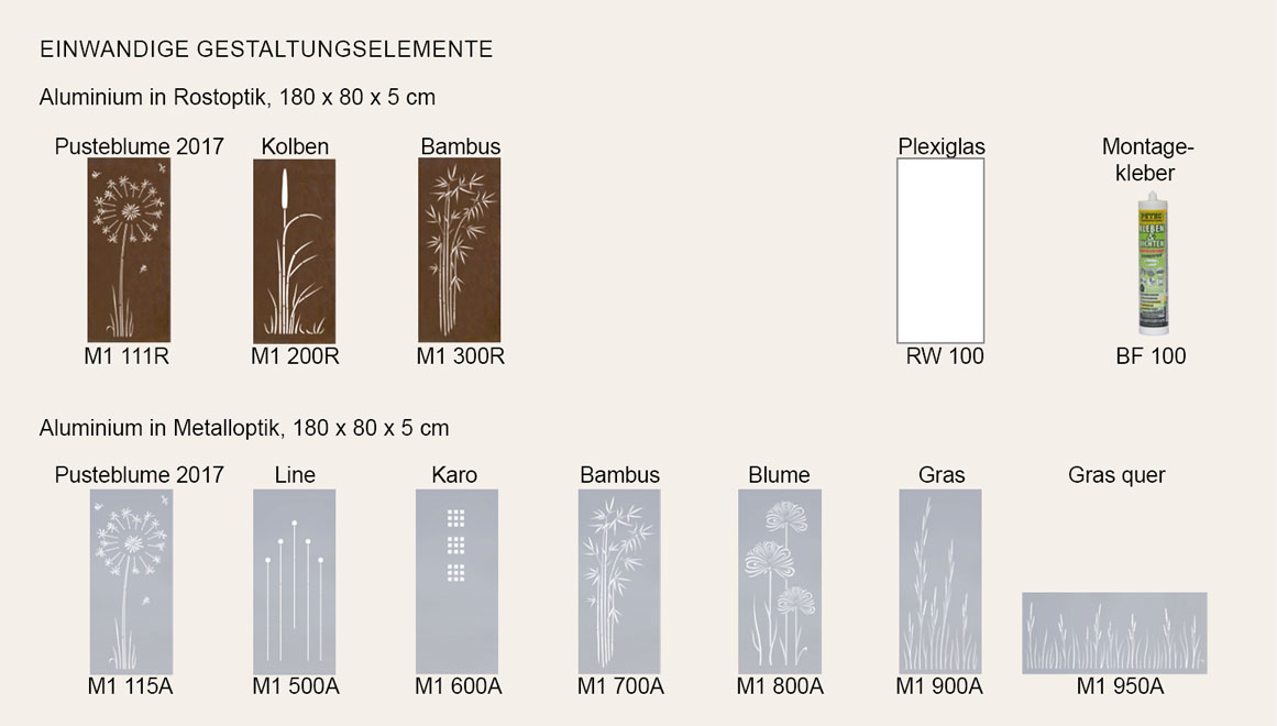 Artikelabbildungen einwandige Gestaltungselemente