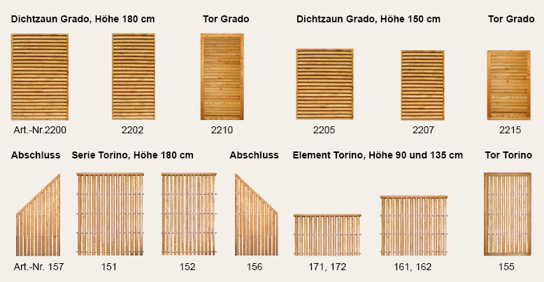 Artikelabbildungen Sichtschutzzaun Serie Grado und Torino