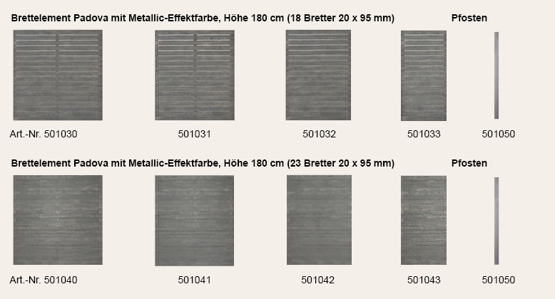 Artikelabbildungen Sichtschutzzaun Serie Padova patiniert