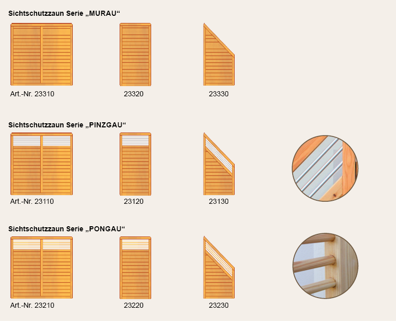 Artikelabbildungen Sichtschutzzaun Serie Murau-Pinzgau-Pongau