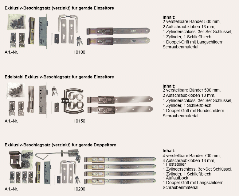 Artikelabbildungen Beschlagsätze gerade Tore