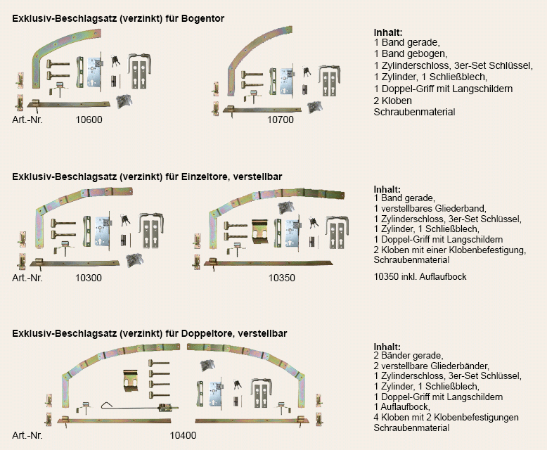 Artikelabbildungen Beschlagsätze geschwungene Tore