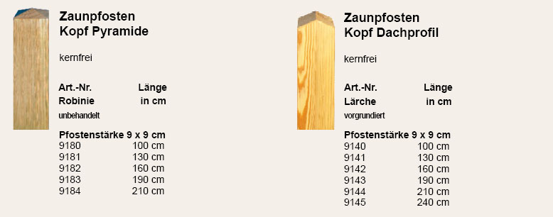 Artikelabbildungen Zaunpfosten Kopf Pyramide und Dachprofil